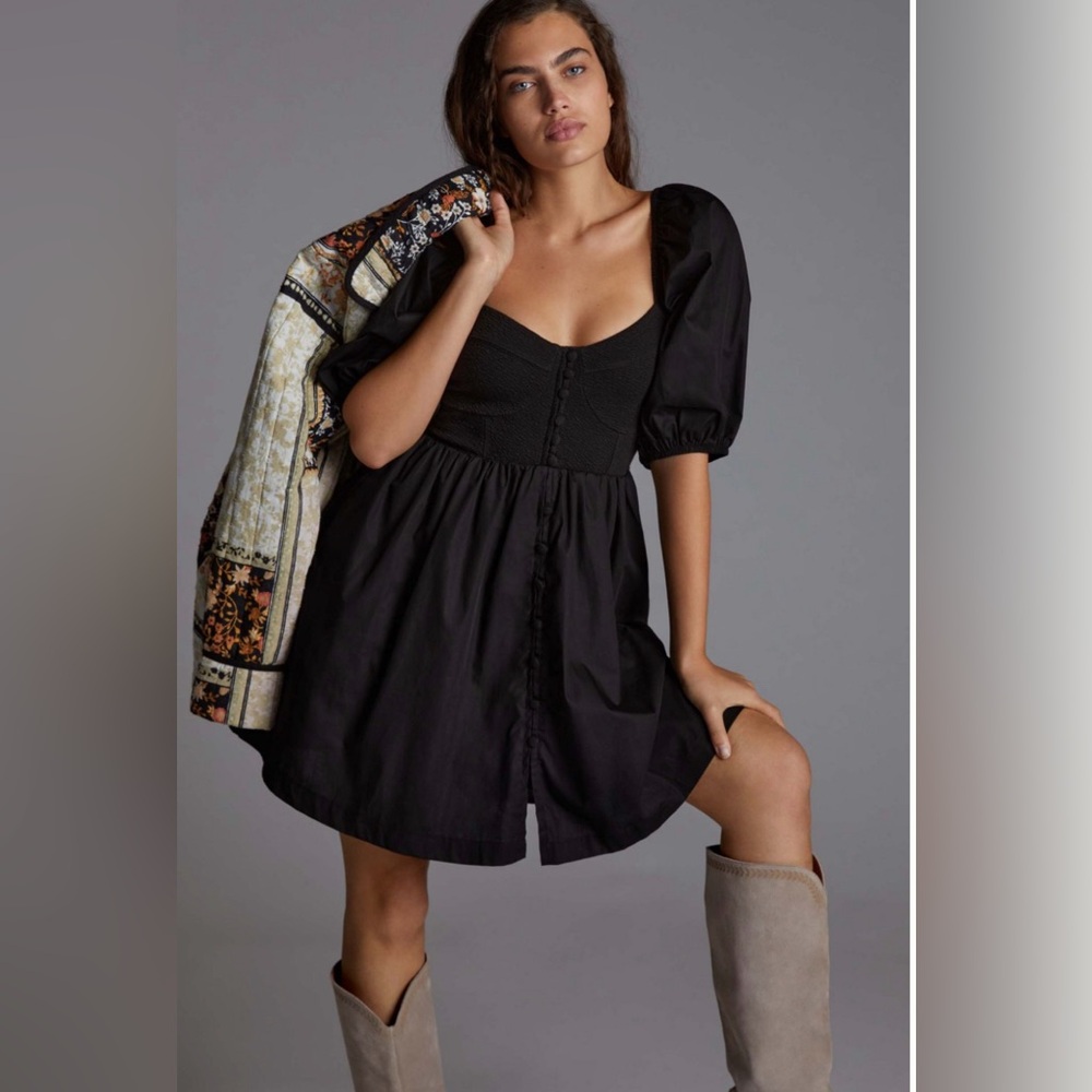 MAEVE PUFF-SLEEVED SWEETHEART MINI DRESS Size L
